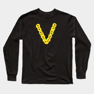 Sunflowers Initial Letter V (Black Background) Long Sleeve T-Shirt